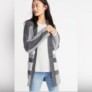 Old Navy Striped Open-Front Sweater Gray Cream Ivory M Medium